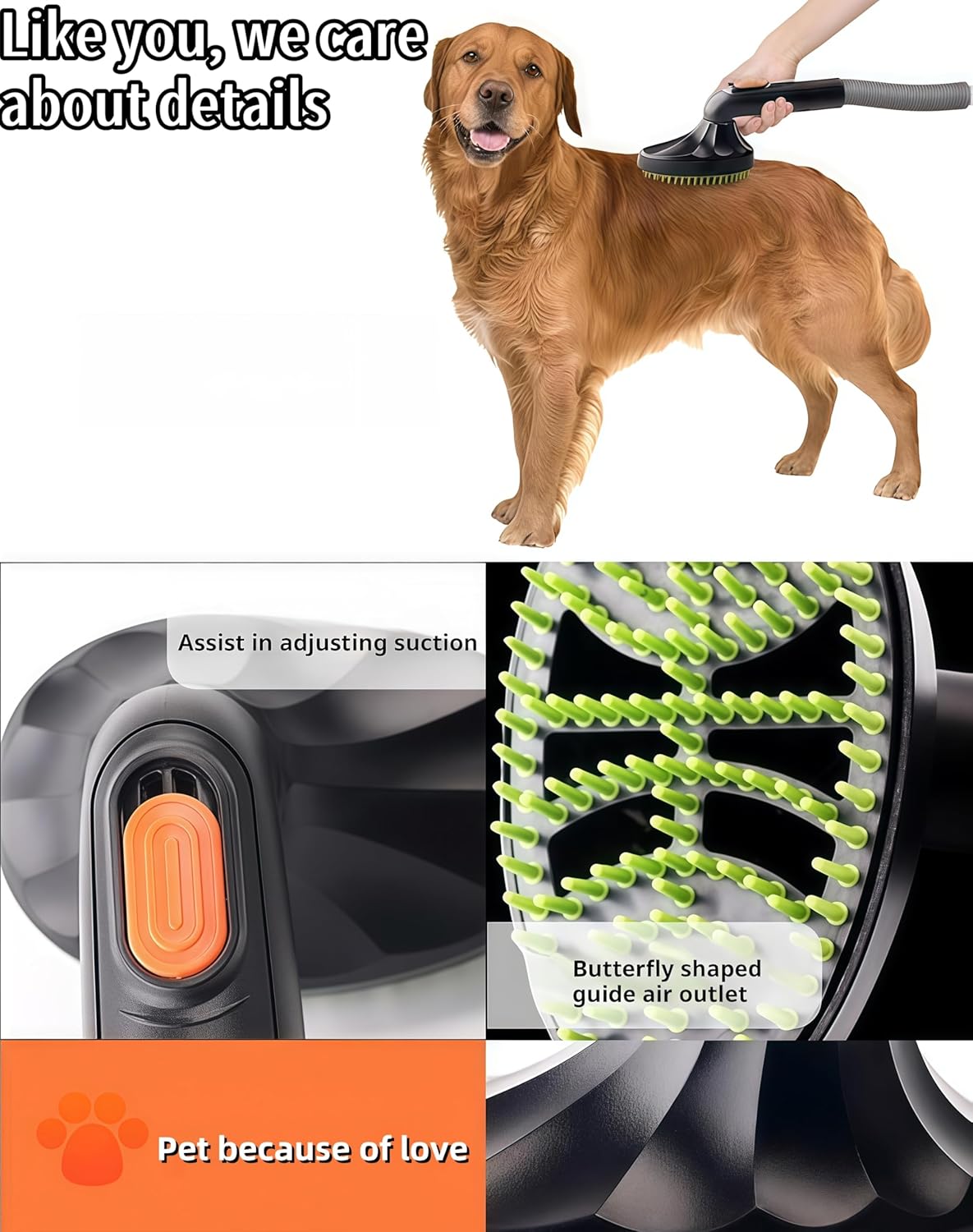XWHLXY Shedding Brush Vacuum Attachment Kit - Pet Grooming Vacuum Cleaner Tool | Pet Massage Tool | 1m Hose | 32/35mm Adapter, for Most Vacuums(4pcs Set)