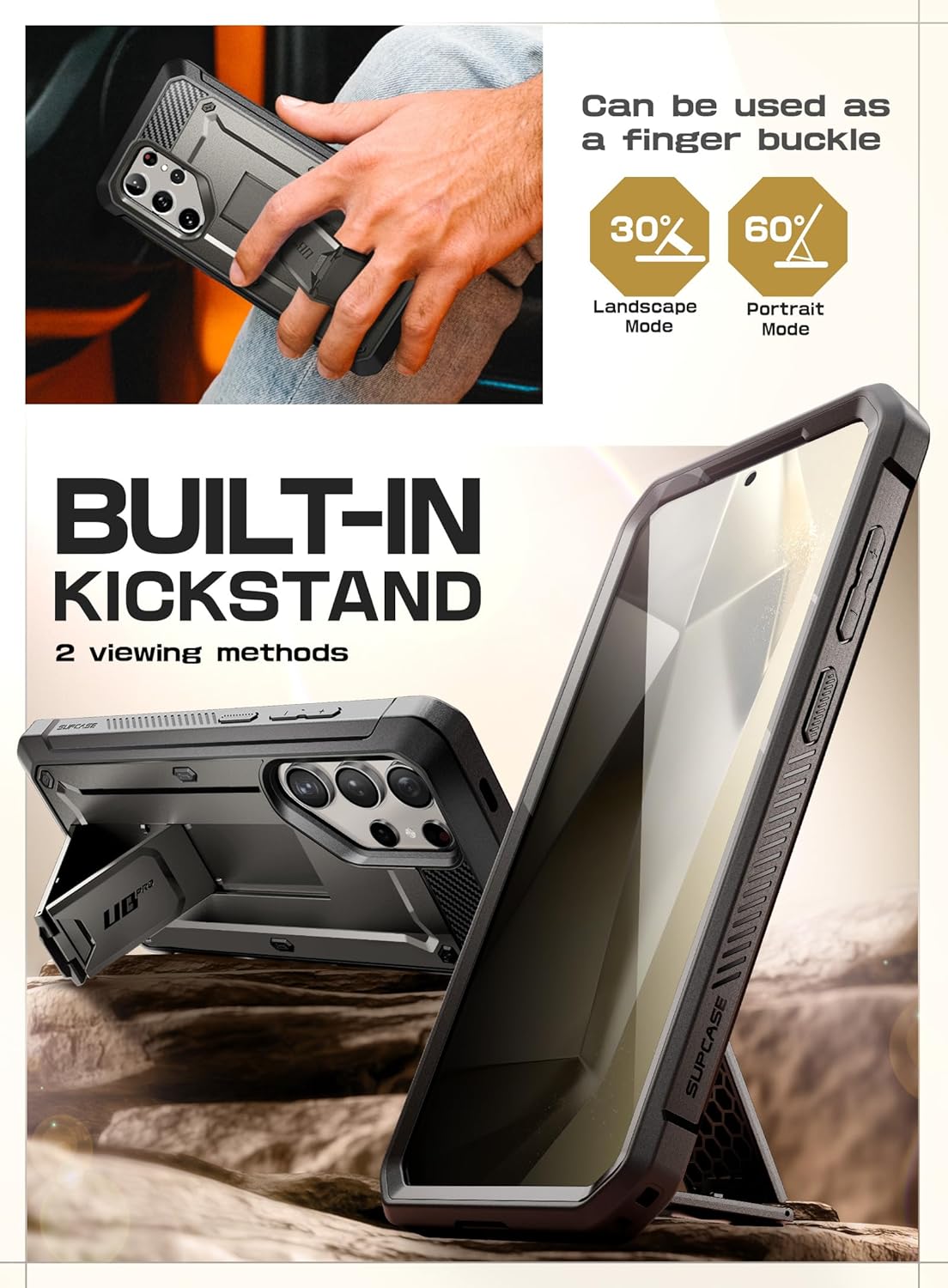 SUPCASE Unicorn Beetle Pro Case for Samsung Galaxy S23 Ultra 5G (2023), [Extra Front Frame] Full-Body Dual Layer Rugged Belt-Clip & Kickstand Case with Built-in Screen Protector (Black)