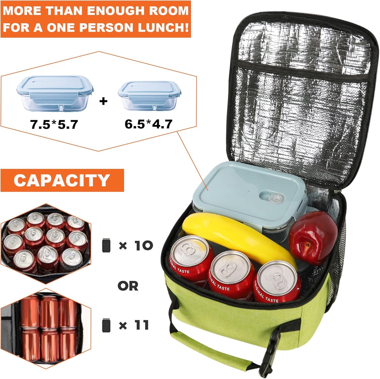 Lunch Box for Men Women Adults Small Lunch Bag for Office Work Picnic - Reusable Portable Lunchbox, Black