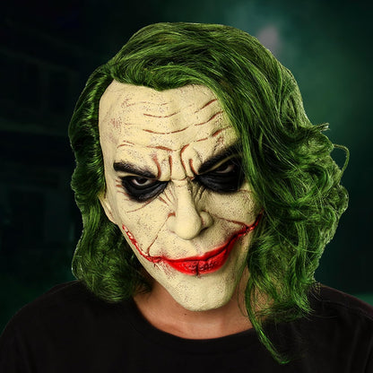 Halloween Clown Mask, Scary Cosplay Decorations Costume Prop, Horror Clown Mask for Adult, Scary Green Hair