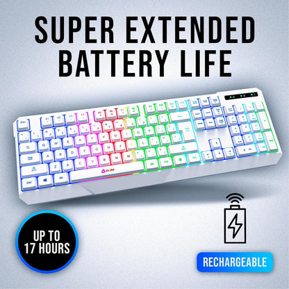 KLIM  Chroma Wireless Gaming Keyboard RGB New - Long-Lasting Rechargeable Battery - Quick and Quiet Typing - Water Resistant Backlit Wireless Keyboard for PC PS5 PS4 Mac - Black