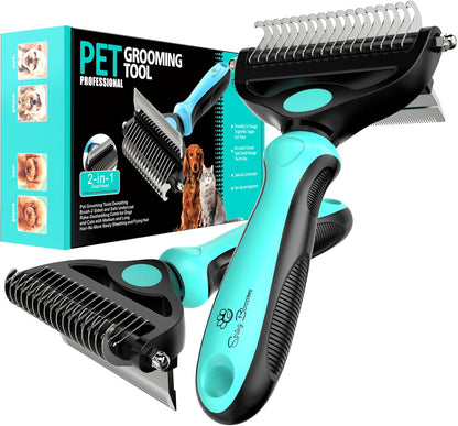 Spring Blossoms-2 in 1 Professional Grooming Rake for Cats & Dogs-Dematting Comb for Easy Mats & Tangles Removing,Pet Brush Safe No More Nasty Shedding and Flying Hair (Orange)