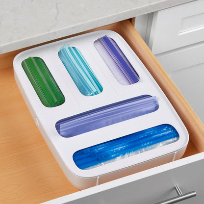 YouCopia StoraBag Drawer Food Bags Dispenser, 3-Slot, Plastic Sandwich Bag Organizer for Kitchen Storage