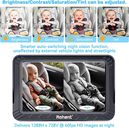 Rohent Baby Car Camera HD 1080P - Rear-Facing Infant Monitor with Night Vision Car Camera for Baby 150° Wide-Angle Lens Anti-Glare Screen Easy Install 360° Adjustable Display