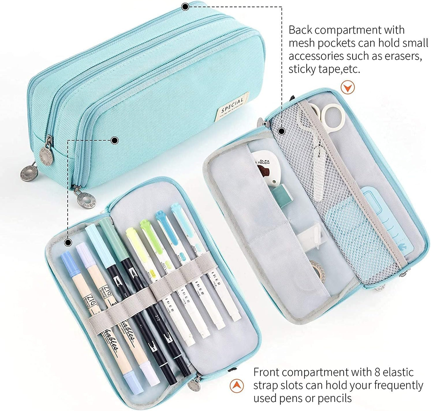 Big Capacity Pencil Case, OLIYuMi 3 Compartment Pencil Pouch Pencil Bag Storage Box Stationery Organizer Makeup Bag with Zipper Closure for Student Office College Boys and Girls (Pink)