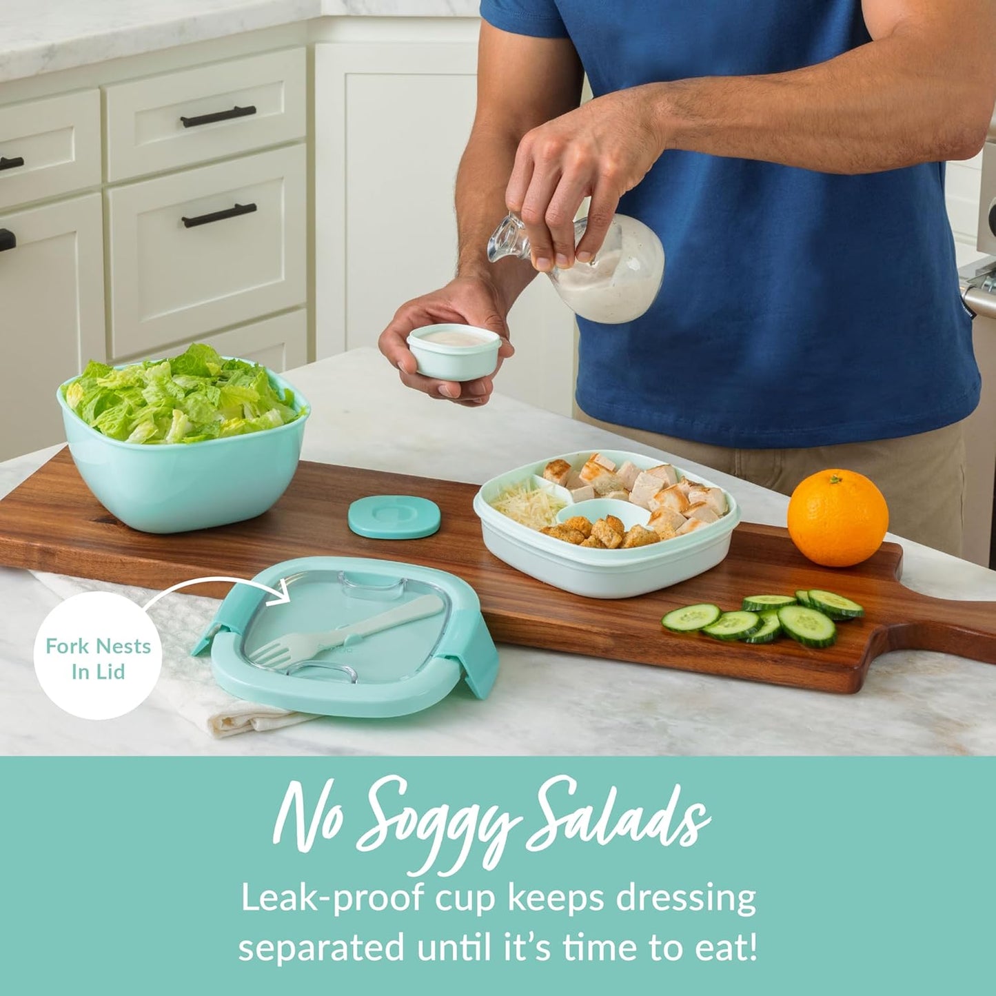 Bentgo Salad - Stackable Lunch Container with Large 54-oz Salad Bowl, 4-Compartment Bento-Style Tray for Toppings, 3-oz Sauce Container for Dressings, Built-in Reusable Fork & BPA-Free (Khaki Green)