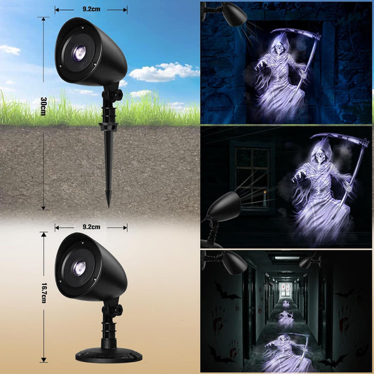 Halloween Projector Lights Outdoor Indoor - 3D Dynamic White Reaper Projector Decorations Lights with Timer, Waterproof Halloween Light for Wall, Window, Ground, Roof, Cemetery, Halloween Decor