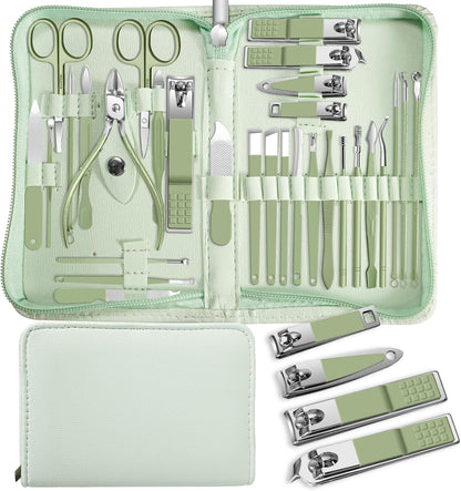 Manicure Set，30 in 1 Mens Set Professional，Nail Clipper for Men，Mens Nail Grooming Kit，Andrea Kit Women，Nail Care Women，with Luxury Leather Bag (Black)