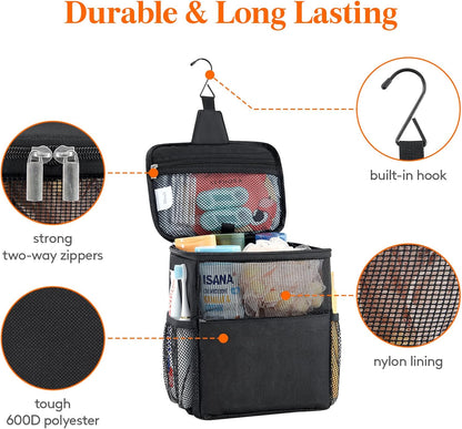 Lifewit Shower Bag Mesh Shower Caddy Portable College Dorm Room Essentials Tote Bag for Bathroom, Gym, Travel, Camping Quick Dry Hanging Shower Organizer Basket Toiletry Bag, Medium, Black