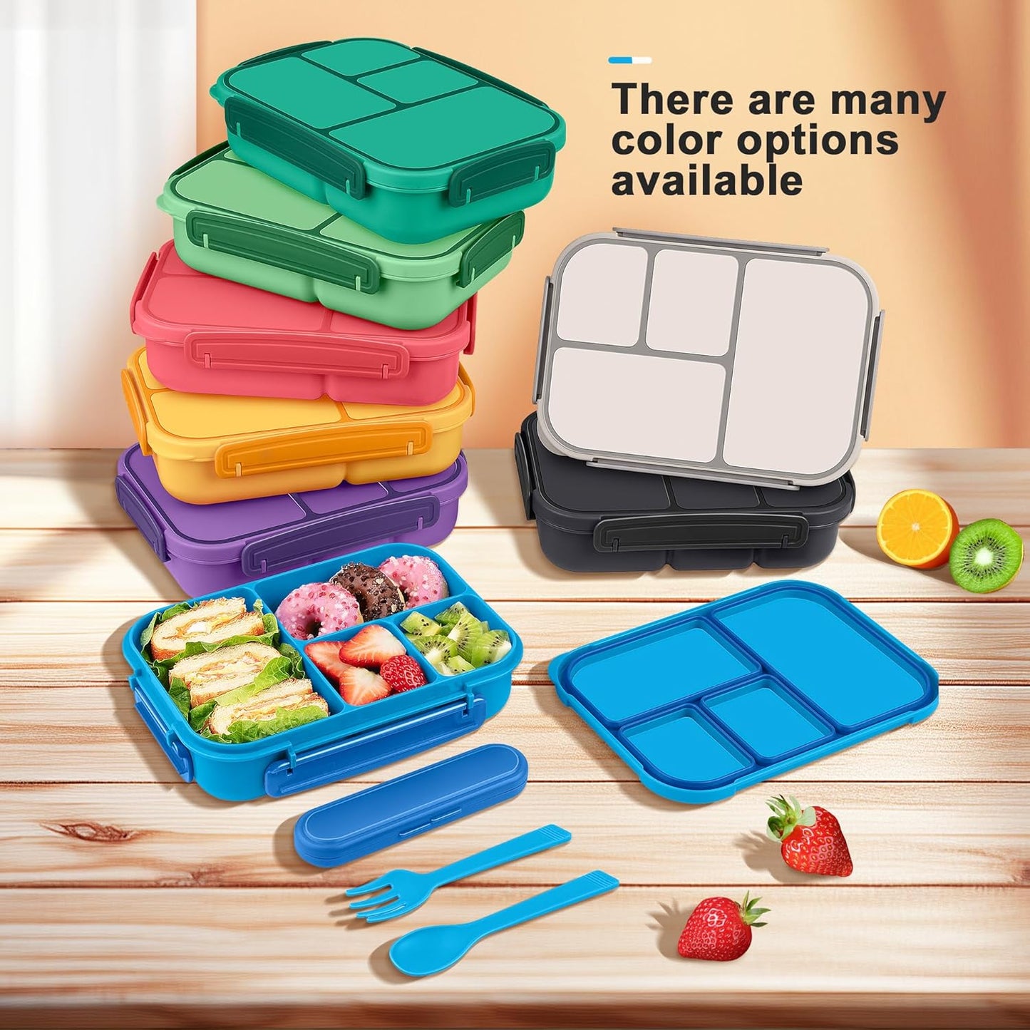 Amathley Lunch Box Kids,Bento Box Adult Lunch Box,Leakproof Lunch Containers for Adults/Kids/Toddler,1200ML-4 Compartments bento Lunch box with Utensil,Microwave & Dishwasher Safe(Dark Gray)