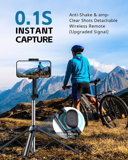 UBeesize 67" Selfie Stick Tripod - Extendable Travel Tripod with Wireless Remote Control and Phone Holder, Compatible with All Cell Phones, Ideal for Photography and Video, Black