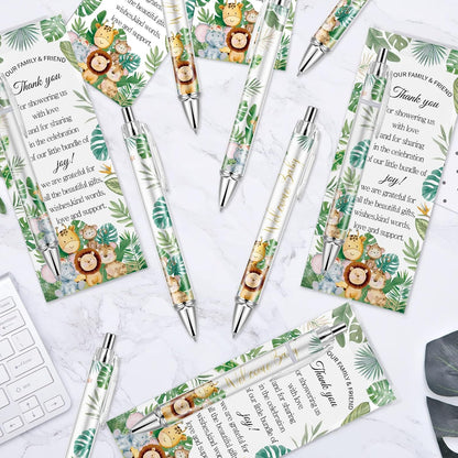 Lebsitey 50 Sets Pen Baby Shower Favors Gifts for Guests Includes 50 Rolling Paper Ballpoint Pens and 50 Greeting Thank You Bookmarks Baby Shower Party Favors (Safari)