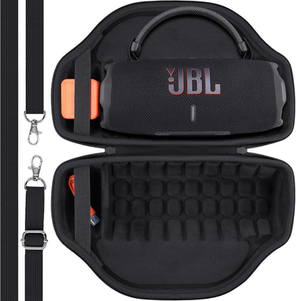 co2CREA Case for JBL Charge 6 Waterproof Portable Bluetooth Speaker, Hard Travel Case with Detachable Shoulder Strap (White Case)
