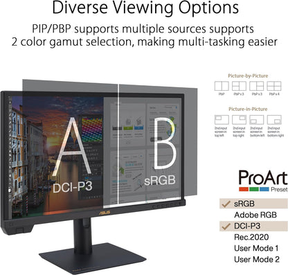 ASUS ProArt Display 27” 1440P Professional Monitor (PA278CGV) - IPS, QHD (2560 x 1440), 144Hz, 95% DCI-P3, ΔE < 2, Calman Verified, USB-C PD 90W, FreeSync Premium, DisplayHDR 400, Height Adjustable