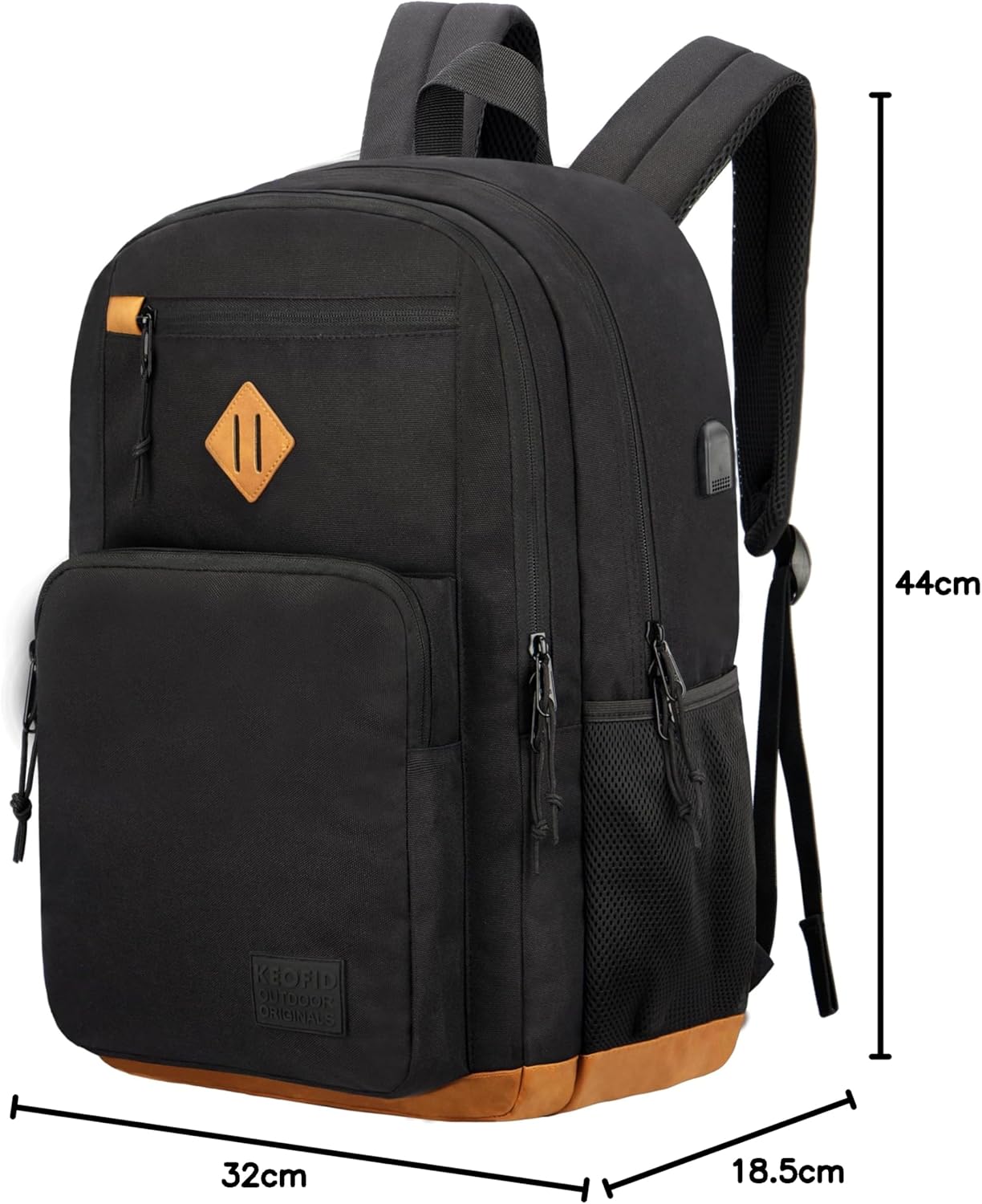 KEOFID classic carry-on travel backpack for men and women, Anti theft laptop backpack with USB charging port, large backpack for college(dark black）