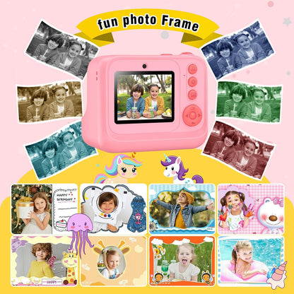 Instant Print Camera for Kids Age 3-12 Girls Boys 1080P Selfie HD Digital Video Cameras with 6 Print Paper & 32G Card Toddler Portable Travel Toys Camera for Christmas Birthday Gifts