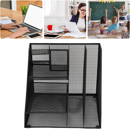 Metal Mesh Desktop Organizer Efficient Iron Storage Rack for Office Home School Supplies Black Iron