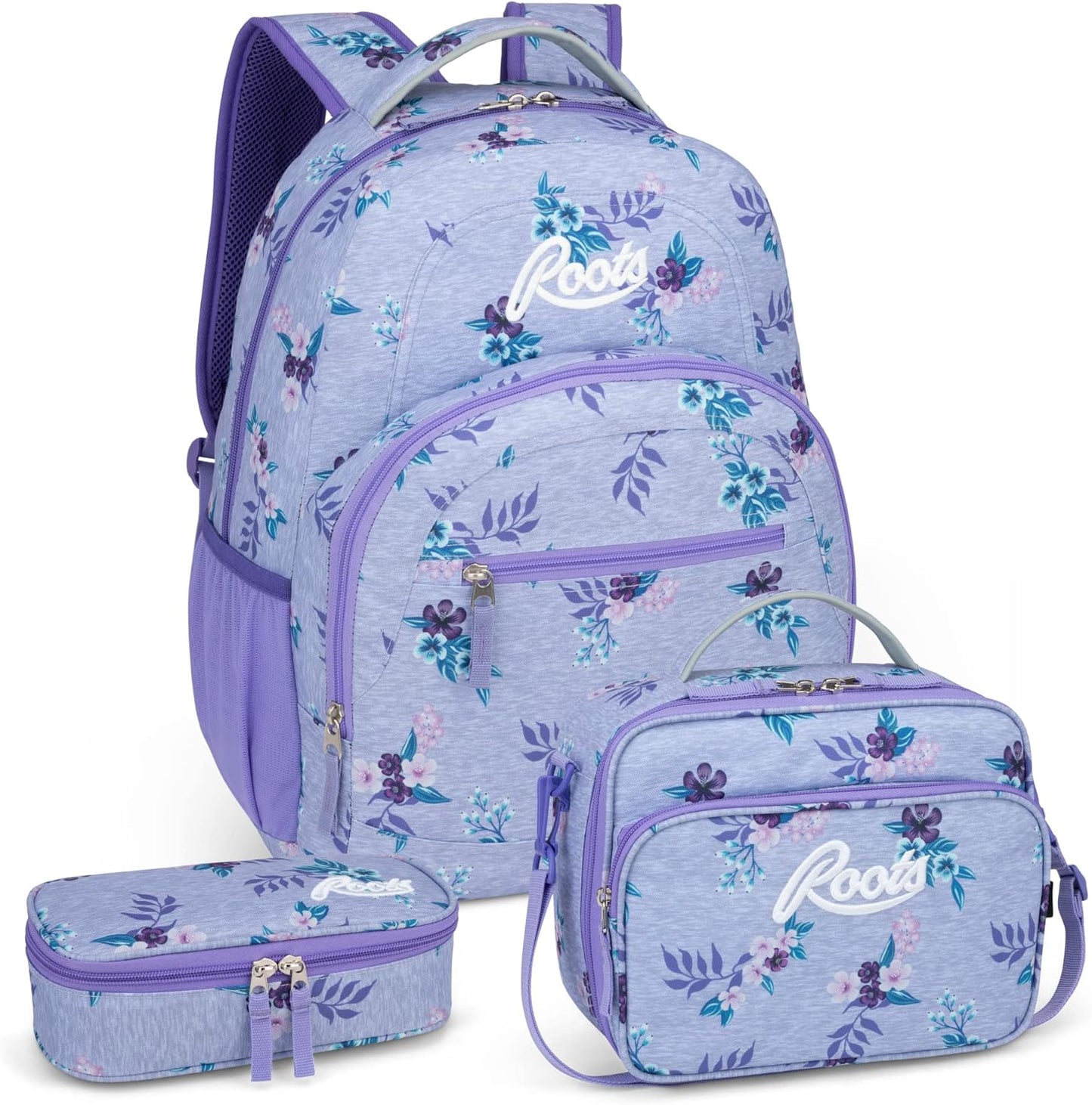 Roots Athletic 3-in-1 Matching Water Resistant Teen Backpack and Lunch Bag Set with Bonus Pencil Case - Made from 100% Recycled Fabrics - 34 litres, Blue Black Navy Camo, XL