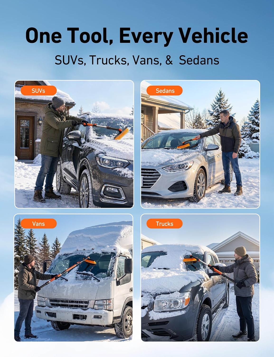 AstroAI 46" Extendable 2-in-1 Snow Brush & Ice Scrapers for Car Windshield