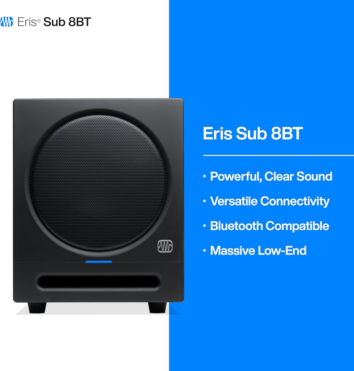 PreSonus Eris Sub 8BT — 8-inch Active Studio Subwoofer with Bluetooth for Multimedia, Gaming, Studio-Quality Music Production