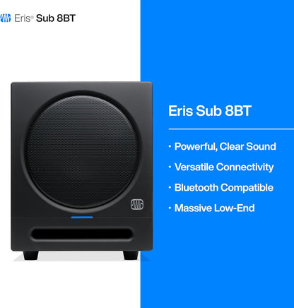 PreSonus Eris Sub 8BT — 8-inch Active Studio Subwoofer with Bluetooth for Multimedia, Gaming, Studio-Quality Music Production