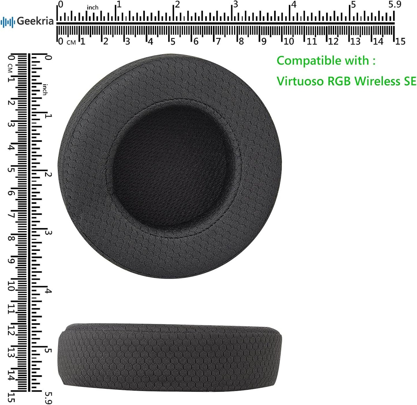 Geekria Comfort Mesh Fabric Replacement Ear Pads for Corsair Virtuoso RGB/Wireless SE/Wireless XT Headphones Ear Cushions, Repair Parts (Black)