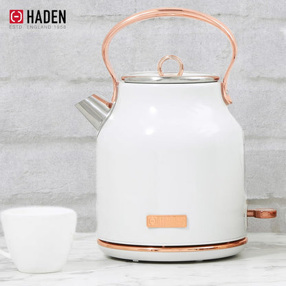 Haden 75041 Heritage 1.7 Liter (7 Cup) Stainless Steel Electric Kettle with Auto Shut-Off and Boil Dry Protection, Black/Copper