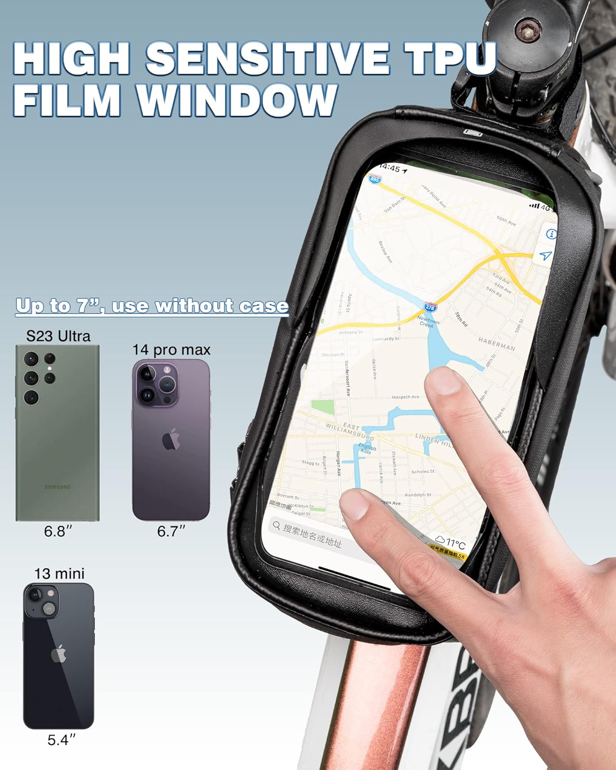 ROCKBROS Bike Phone Frame Bag 1.6L Bike Bag Waterproof Bike Accessories Touch Screen Bicycle Phone Case Compatible Phone Under 7”