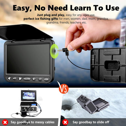 FishPRO [2024 Upgrade] 7'' Underwater Fishing Camera [HD 1080P] w/DVR -32GB, [Easy Plug & Play] Ice Fishing Camera Underwater, 10,000mAh, USB-C, IR & LED for Dark, Portable Ice Fishing Fish Finder