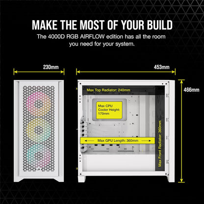 CORSAIR 3000D Airflow Mid-Tower PC Case – 2X SP120 Elite Fans – Four-Slot GPU Support – Fits up to 8X 120mm Fans – High-Airflow Design – Black