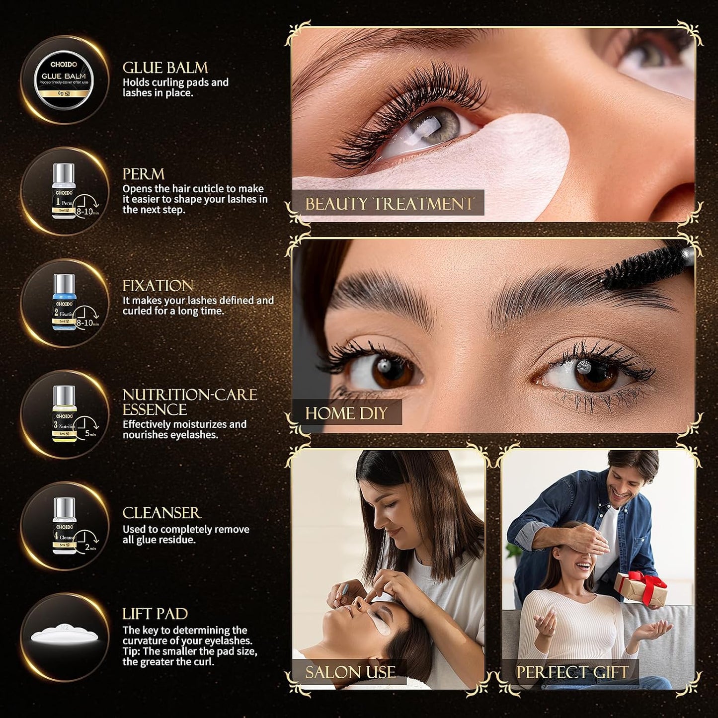 Eyelash Perm Kit, Lash Lift Kit, Eyebrow Lamination Set, Curling Lash Extension & Eyebrow Lift, Suitable for Salon & Home Use, Lasts For 6-8 Weeks (Black)
