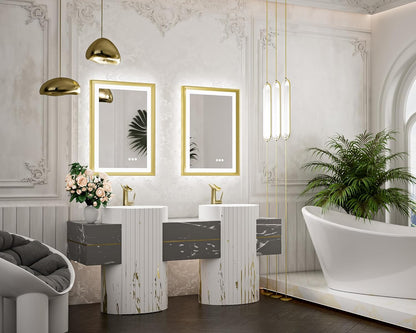 TETOTE 28x36 LED Mirror for Bathroom Black Metal Frame Frontlit & Backlit Lighted Vanity Mirror Baroque Gothic Anti Fog Stepless Dimmable White/Warm/Natural,Wall Mounted(Horizontal/Vertical)