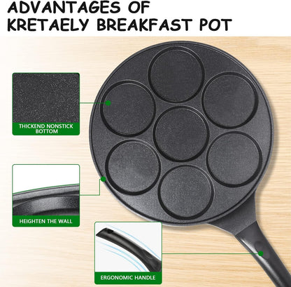 KRETAELY Nonstick Pancake Pan Pancake Griddle with 7-Mold Design Mini Pancake Maker with PFOA Free Coating-Black