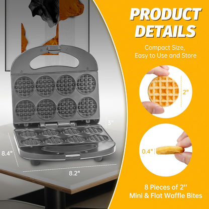 FineMade Mini Waffle Maker Machine, Small Waffle Bites Maker for Kids, Makes 8 x 2” Tiny Waffle Bites, Ideal for Breakfast, Snacks, Desserts and More