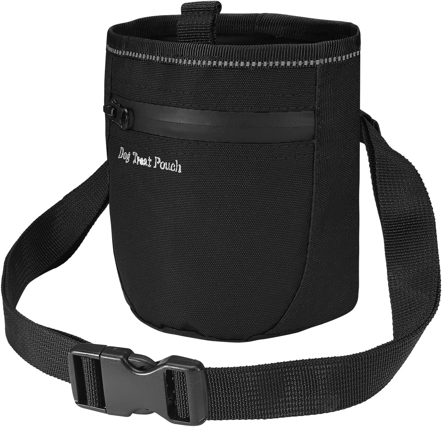 KeeKit Dog Treat Pouch, Magnetic Closure Pet Training Bag with Pull-up Inner Pocket, Dog Reward Pocket Including Waist Belt for Dog Walkers - Black