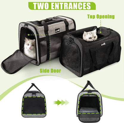 Pecute Cat Carrier Dog Carrier up to 15lbs，Pet Carrier for Cats and Puppies with Foldable Bowl, Soft-Sided Bag with Breathable Mesh, Suitable for Long and Short Trips Travel Camping Outdoor