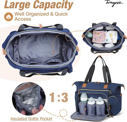 Lekeinchi Baby Diaper Bag, Multifunctional Travel Diaper Bag Tote with Changing Pad and Pacifier Case for Mom