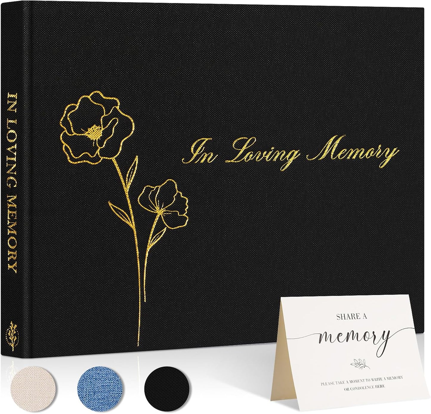 Lanpn Funeral Guest Book for Loving Memory, Linen Memorial Service Registry Guest Book, Funeral Favors Sign in Books for Guests, Celebration of Life Memory Book for Funeral with Table Sign, Beige