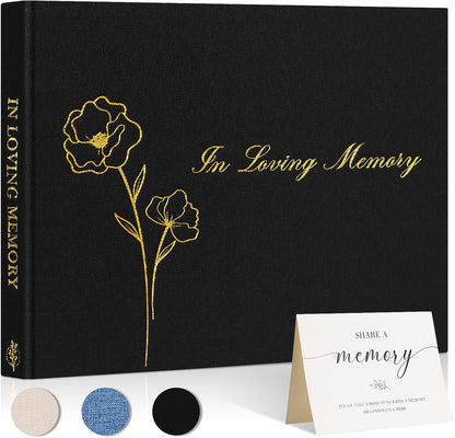 Lanpn Funeral Guest Book for Loving Memory, Linen Memorial Service Registry Guest Book, Funeral Favors Sign in Books for Guests, Celebration of Life Memory Book for Funeral with Table Sign, Beige