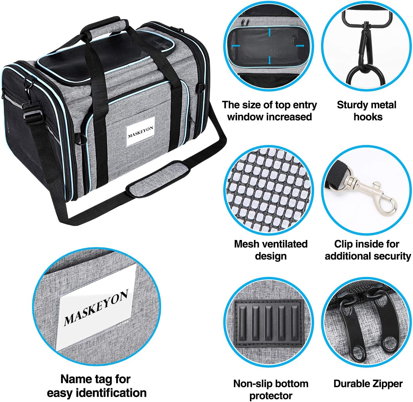 MASKEYON Airline Approved Portable Pet Carrier 2 Sides Expandable Soft-Sided Large Cats Carrier Collapsible Kennel Travel TSA Carrier 4 Doors with Removable Pads and 3 Pockets for Puppy Small Dogs