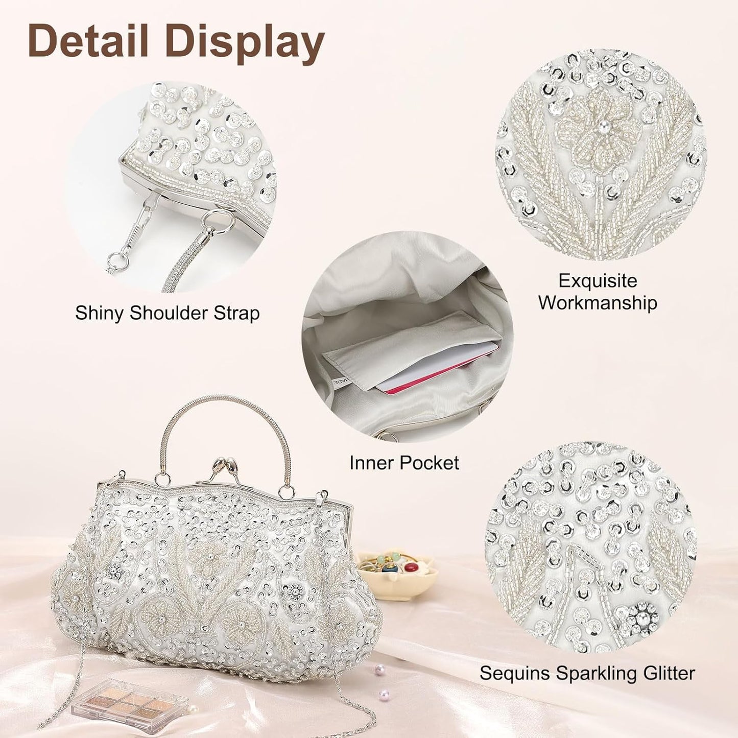 DTGN Clutch Purse Evening Clutch Bag Handbag Cross Body Bag Wallet for Women Formal Wedding Club Party