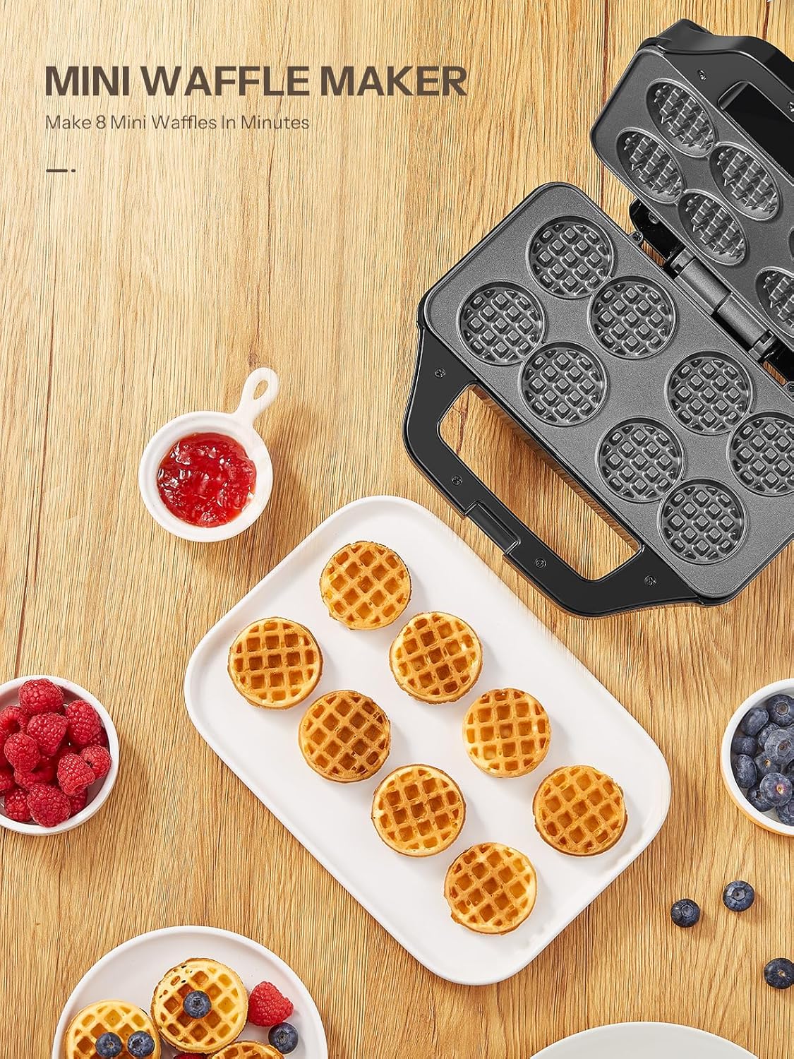 Waffle Maker, Reemix Multi Mini Waffle Iron Bake 8 x 1.8 Inch Small Waffles, Nonstick Waffle Iron with Quick Heat-Up, Simple & Easy Tiny Chaffle Baker for Home & Restaurants, Small Bites for Kids - PuriLite