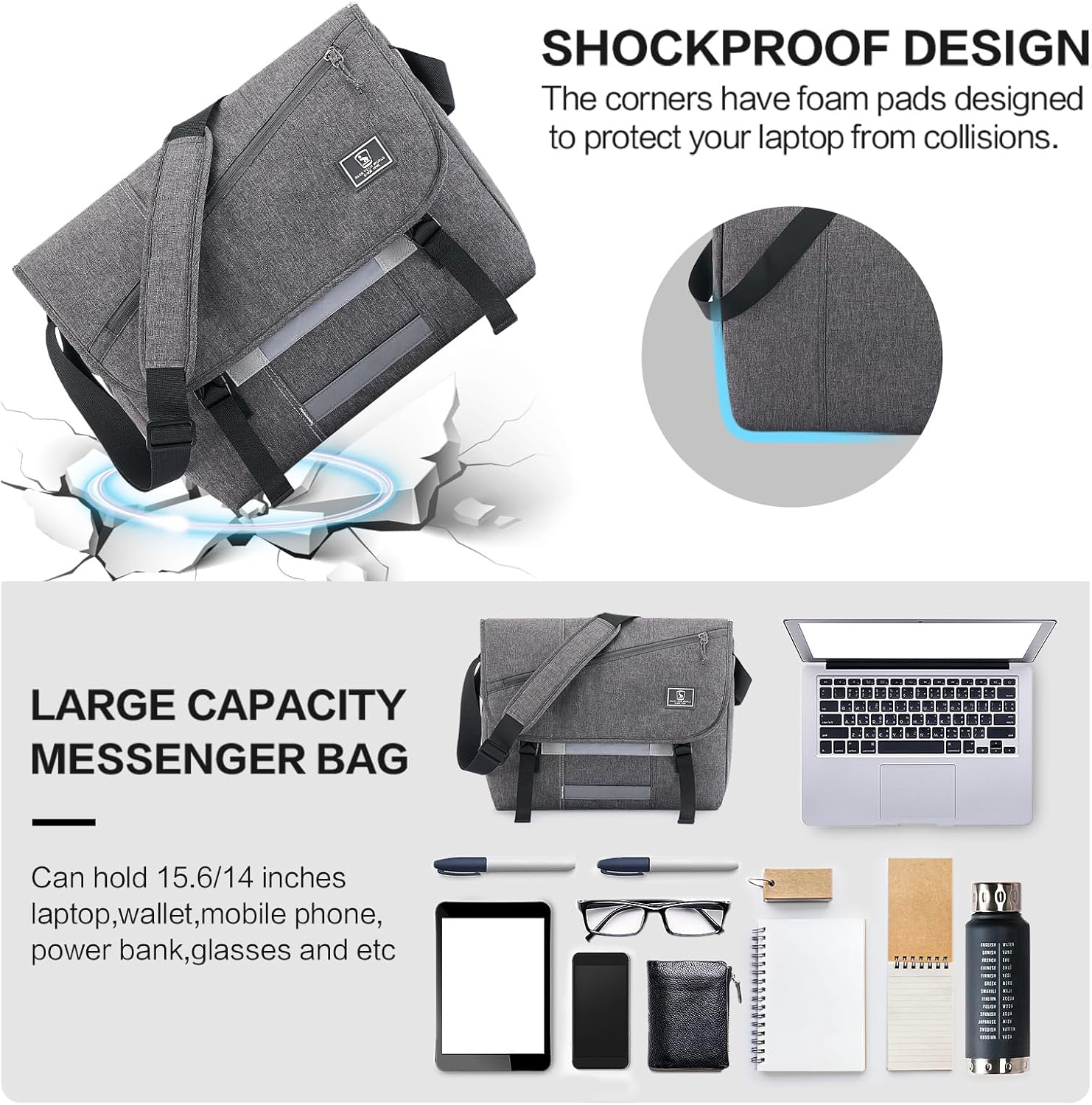 OIWAS Messenger Bag - Messenger Bag Men, Satchel Bags for Women, Lightweight Computer Bag, School Book Bag - PuriLite