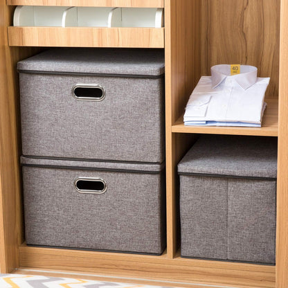 PRANDOM Large Foldable Storage Bin with Lid [1-Pack] Linen Fabric Decorative Storage Box Organizer Containers Basket Cube with Handles Divider for Bedroom Closet Office Living Room (17.7x11.8x11.8")