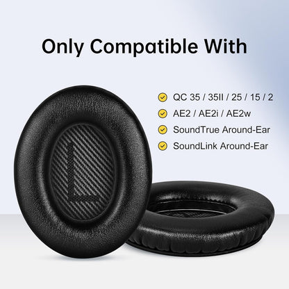 Replacement Ear Pads Earpads for Bose QuietComfort QC 2 15 25 35 Ear Cushion for QC2 QC15 QC25 QC35 SoundLink SoundTrue Around-Ear II AE2 (Black)
