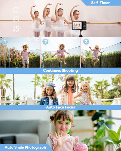 64GB Digital Camera for Kids Photography: 48MP Mini Camera Anti Shake 1080P Video Camera Autofocus 16X Zoom Anti Shake Point and Shoot Camera 2 Batteries Gift for Kid Student Beginner Black