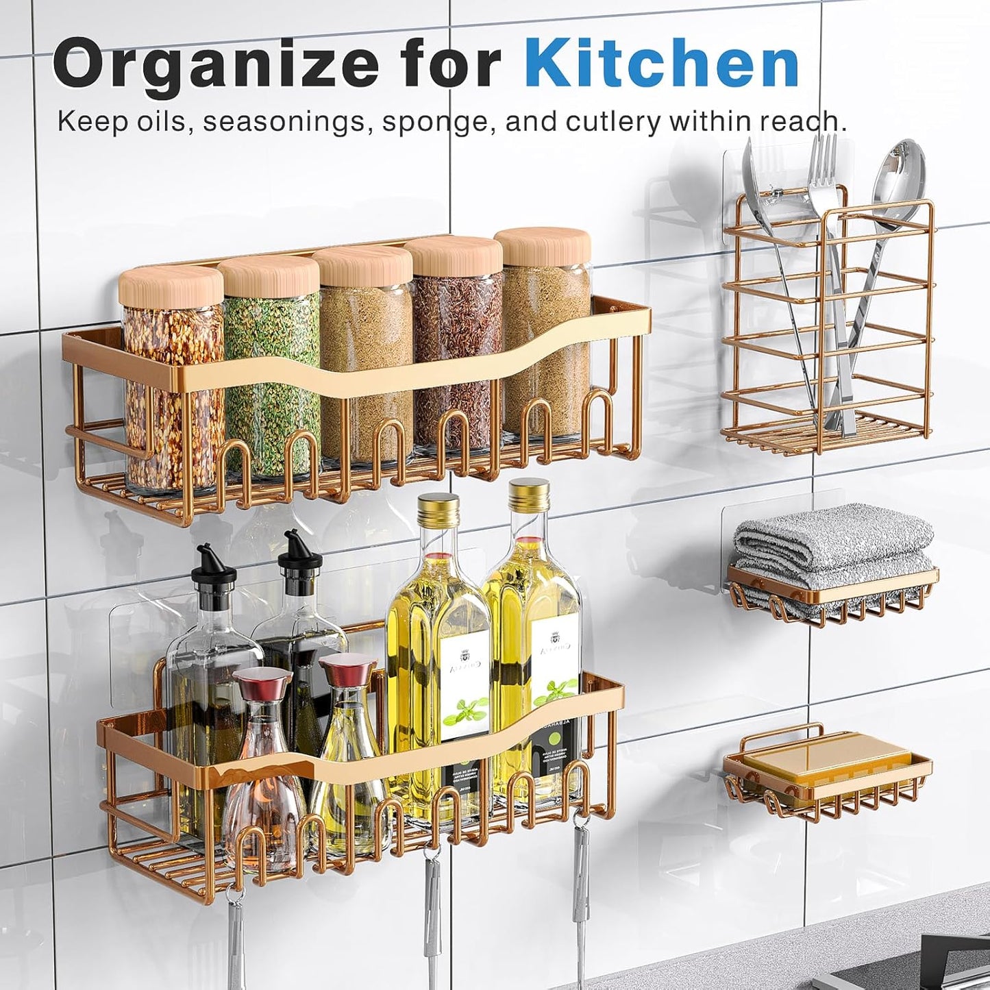 EUDELE 5-Pack Rustproof Stainless Steel Shower Caddy – No Drill Adhesive Bathroom Organizer with Large Capacity, Spacious Shower Shelves for Inside Shower, Kitchen & Home Decor Storage