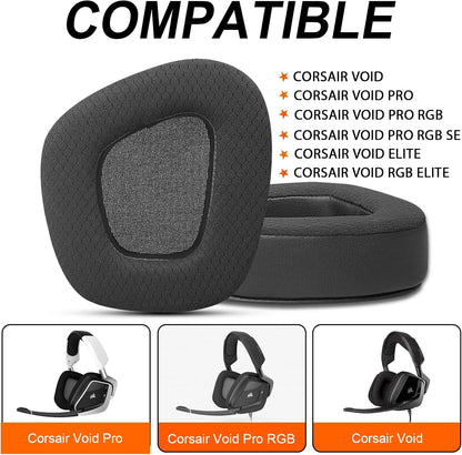 GVOEARS Replacement Ear Pads Cushions for Corsair Void/Void Pro/Void Pro RGB/Void Pro RGB SE/Void Pro Elite/RGB Wireless Earpads Gaming Headsets, Mesh Fabric with Soft Protein Leather(Black)