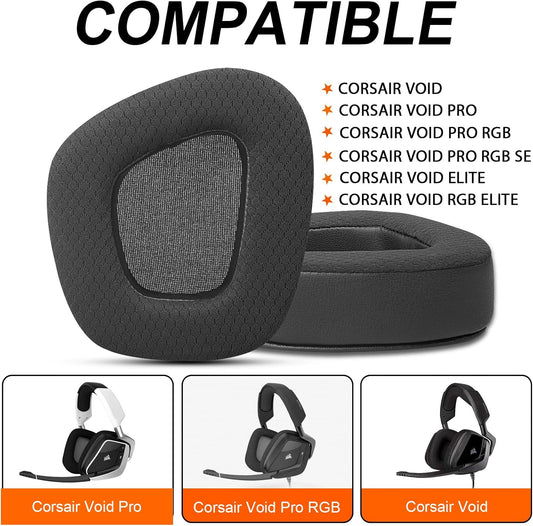 GVOEARS Replacement Ear Pads Cushions for Corsair Void/Void Pro/Void Pro RGB/Void Pro RGB SE/Void Pro Elite/RGB Wireless Earpads Gaming Headsets, Mesh Fabric with Soft Protein Leather(Black) - PuriLite