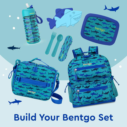 Bentgo® Kids Lunch Bag - Durable, Double Insulated, Water-Resistant Fabric, Interior & Exterior Zippered Pockets, Water Bottle Holder - Ideal for Children 3+ (Shark)